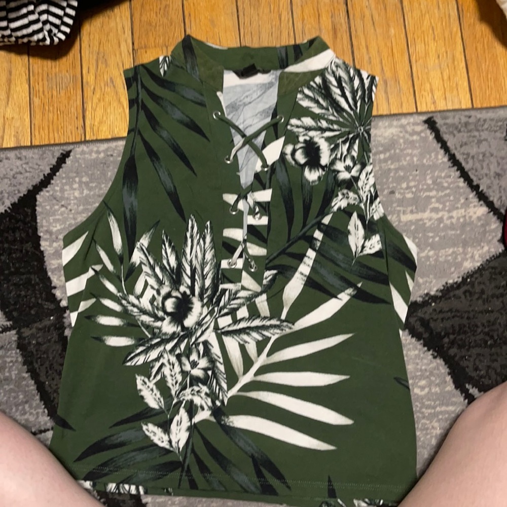 green crop top with leaves